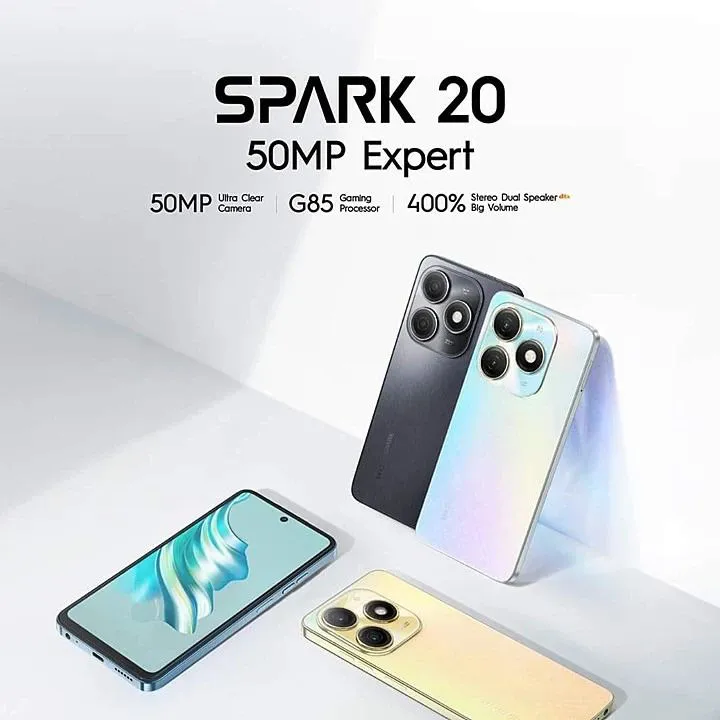 TECNO SPARK 20 256GB + 8GB RAM 50MP Android 13 90Hz 6.6" HD+ Display Dual SIM 5000mAh 18W Fast Charge Side Fingerprint Smart Phones