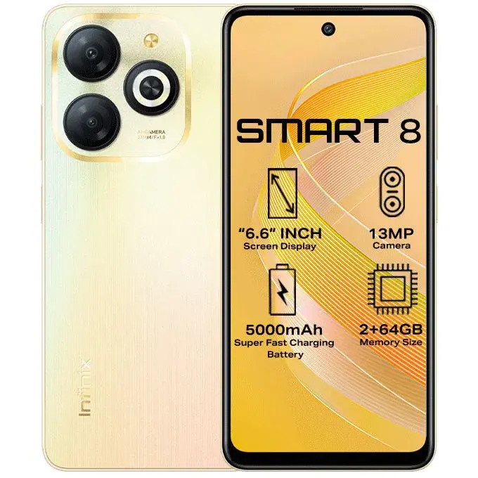 Infinix Smart 8 6.6" 3GB RAM/64GB ROM Android 13 SMARTPHONE 13MP Dual Camera 8MP SELFIE Dual sim 5000mAh battery capacity Smartphones