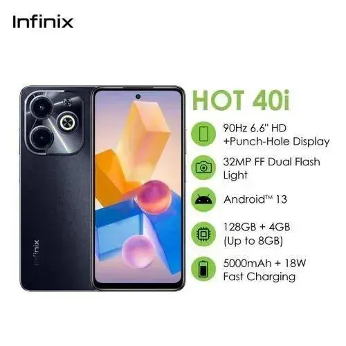 Infinix Hot 40i 256GB+16(8+8)GB 6.56" Screen Phone 5000 mAh Battery Capacity With 18W Type-C Charging 50MP Dual AI Camera Fingerprint Lock Smart Phones