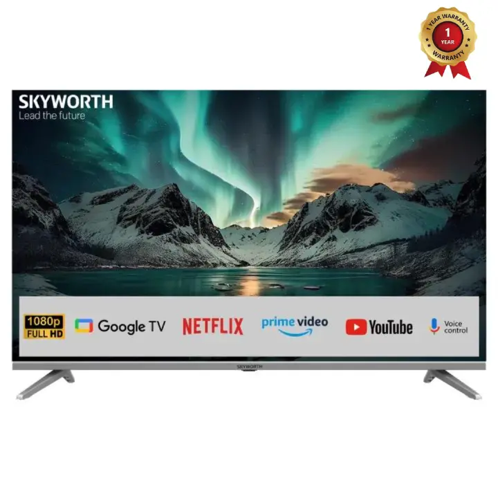 Skyworth 32" inch model 32E57 Frameless Smart Android 11.0 TV Netflix Youtube Bluetooth Google App-store Dolby Audio Prime Video Built-in Chrome-cast i-cast