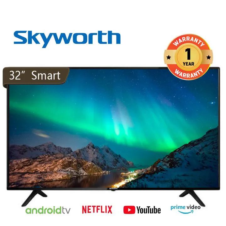 Skyworth 32" inch model 32E57 Frameless Smart Android 11.0 TV Netflix Youtube Bluetooth Google App-store Dolby Audio Prime Video Built-in Chrome-cast i-cast