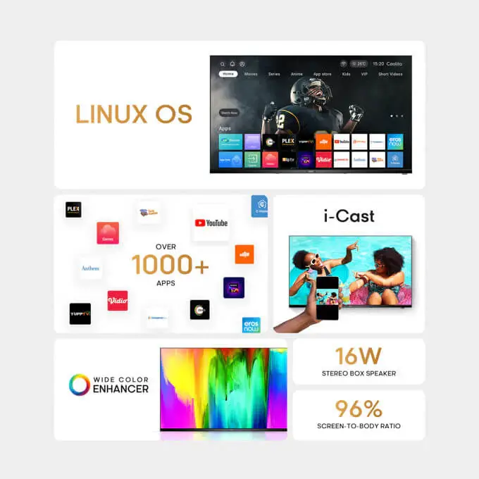 EOCO 43 inch Frameless Bluetooth Smart TV(43EO4202S)Netflix Youtube Android AC Energy Saving Televison 1G+8G SMART TV