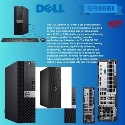 DELL OPTIPLEX 7070 COI7 9TH GENERATION 16GBRAM 256GBSSD
his combination suggests a system designed for performance and speed, suitable for demanding office tasks, multitasking, and general productivit