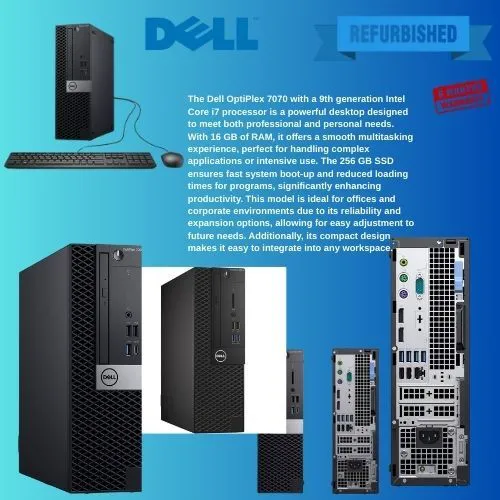 DELL OPTIPLEX 7070 COI7 9TH GENERATION 16GBRAM 256GBSSD
his combination suggests a system designed for performance and speed, suitable for demanding office tasks, multitasking, and general productivit