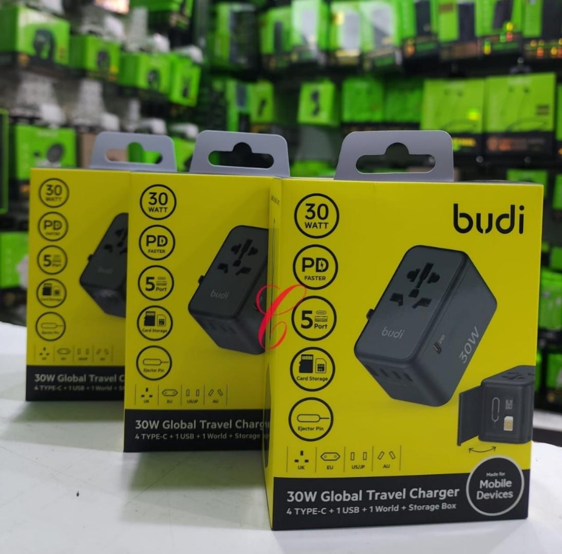 Budi AC355B30 30W Global Travel Charger with 4 Type C + 1 USB + 1 world + Storage Box