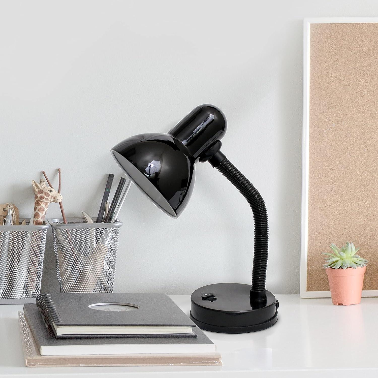 Desk study Lamp with Flexible Hose Neck for Office, Living Room, Bedroom, College Dorm, Bookshelf, Black