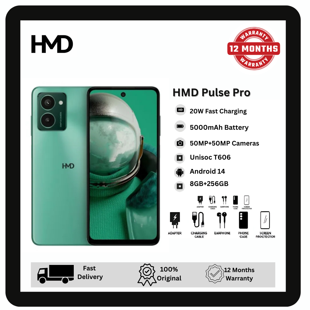 HMD Pulse Pro 256GB+8GB 6.65" 90Hz Display 50MP+50MP Front/Rear Cameras 5000mAh Battery 20W Wired SuperFast Charge Android Nokia Smartphone Phone