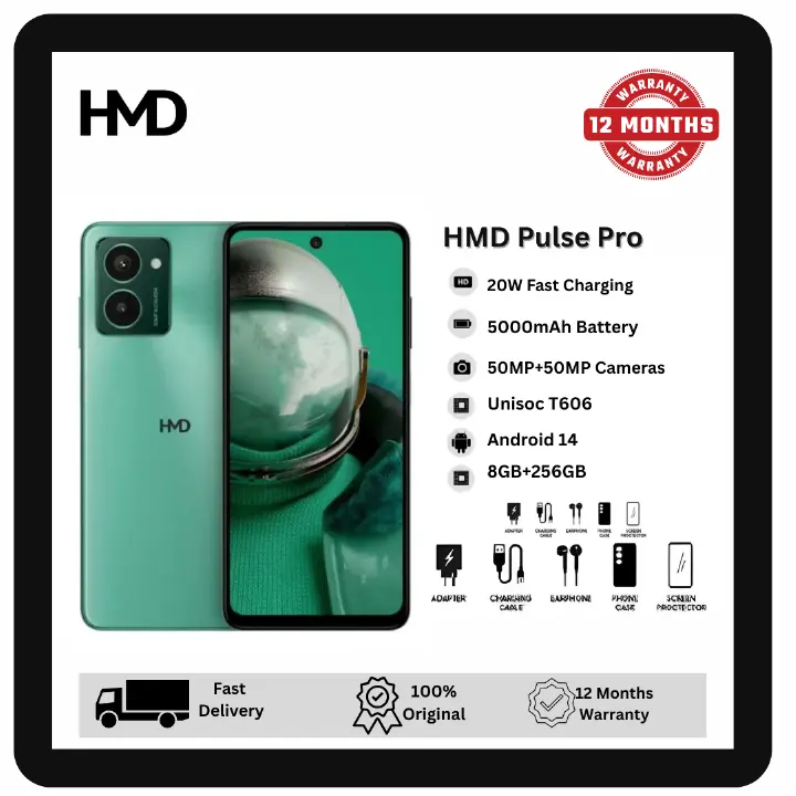 HMD Pulse Pro 256GB+8GB 6.65" 90Hz Display 50MP+50MP Front/Rear Cameras 5000mAh Battery 20W Wired SuperFast Charge Android Nokia Smartphone Phone