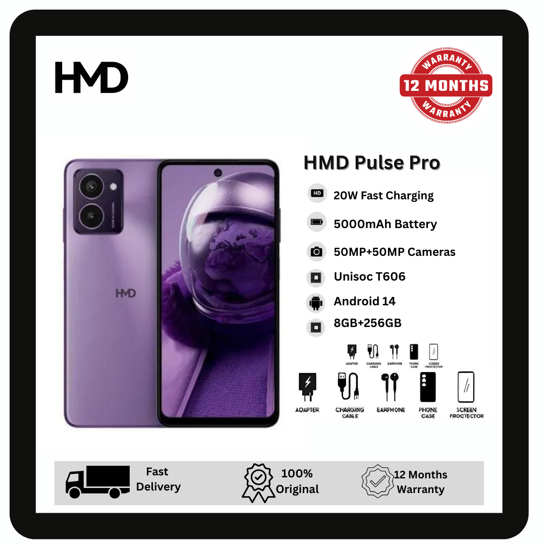 HMD Pulse Pro 256GB+8GB 6.65" 90Hz Display 50MP+50MP Front/Rear Cameras 5000mAh Battery 20W Wired SuperFast Charge Android Nokia Smartphone Phone