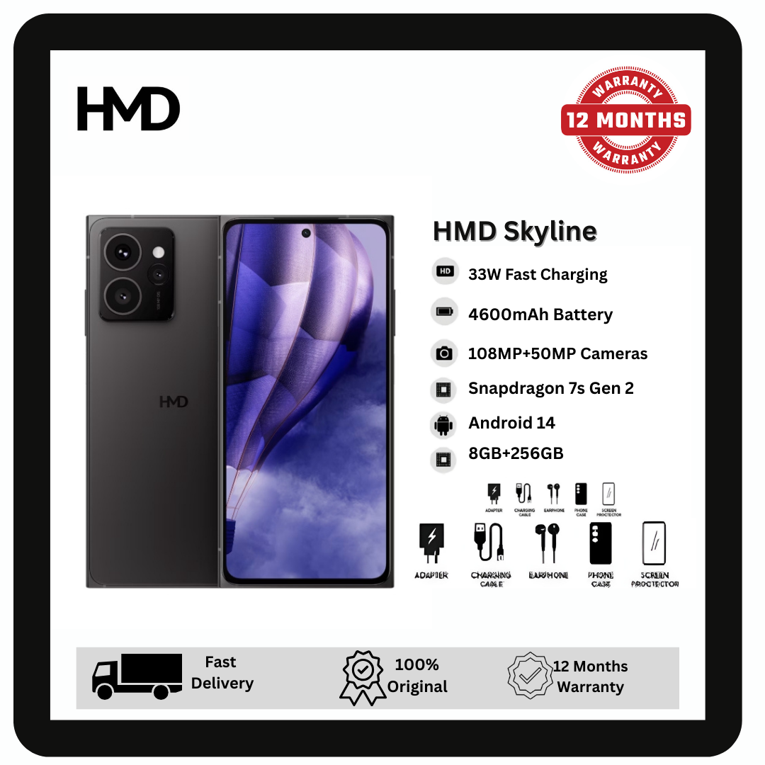 HMD Skyline 256GB+12GB 6.55" P-OLED 144Hz Display 108MP+50MP Front/Rear Cameras Snapdragon 7S Gen 2 IP54 4600mAh Battery 20W Wired Superfast Charge Android Nokia Smartphone Phone