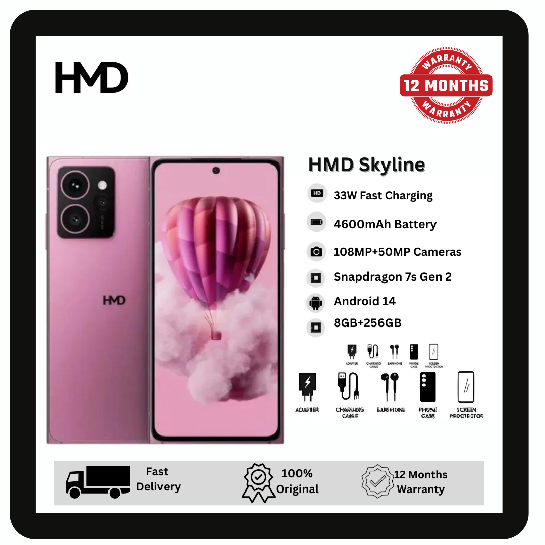 HMD Skyline 256GB+12GB 6.55" P-OLED 144Hz Display 108MP+50MP Front/Rear Cameras Snapdragon 7S Gen 2 IP54 4600mAh Battery 20W Wired Superfast Charge Android Nokia Smartphone Phone
