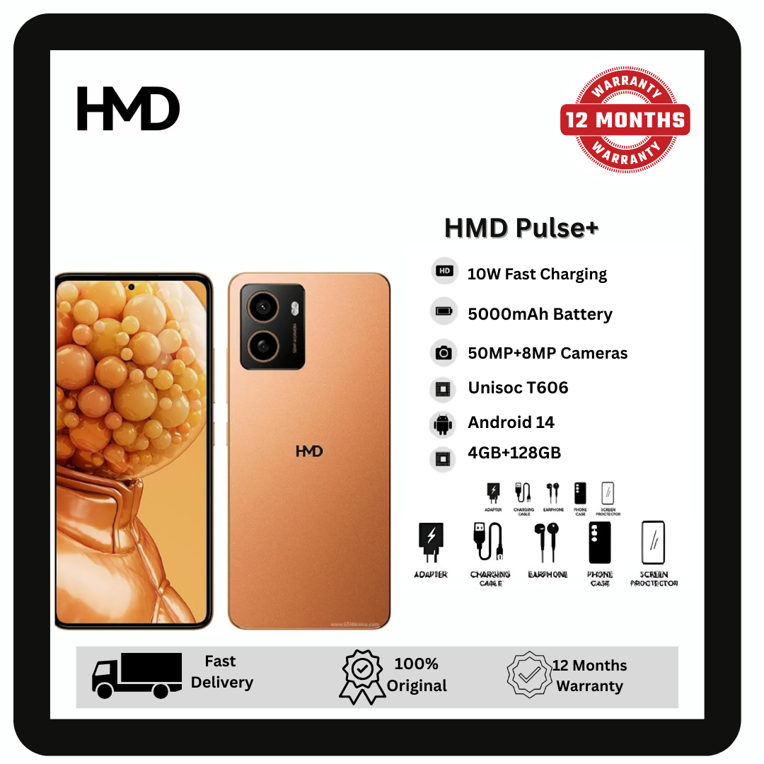HMD Pulse+ 128GB+4GB 6.65" 90Hz Display 50MP+8MP Front/Rear Cameras 5000mAh Battery 10W Wired SuperFast Charge Android Nokia Smartphone Phone