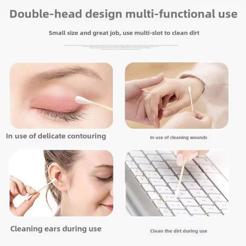 100 Pcs Double Head Bamboo Cotton Buds Wood Stick Cotton Swab For Makeup , Nose Ear Cleaning , Pet Care , Art & Crafts