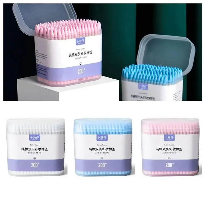 200 Pcs/Box Soft Color Makeup Remover Cotton Swabs Spiral Tip Disposable Double Head Cotton Swab Multifunction Wet and Dry
