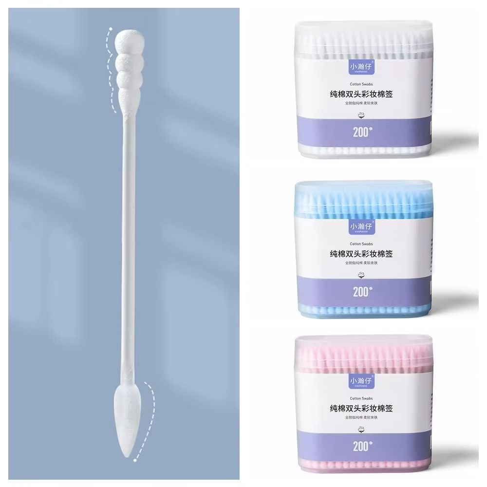 200 Pcs/Box Soft Color Makeup Remover Cotton Swabs Spiral Tip Disposable Double Head Cotton Swab Multifunction Wet and Dry