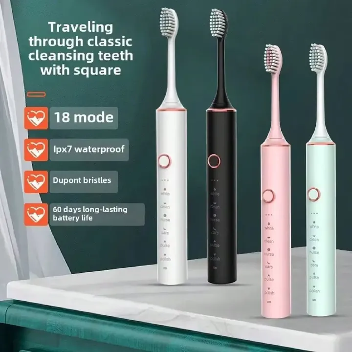 Soft Bristled Electric Toothbrush For Adult Household Use, 18 Speed Metal Shaft USB Charging Toothbrush