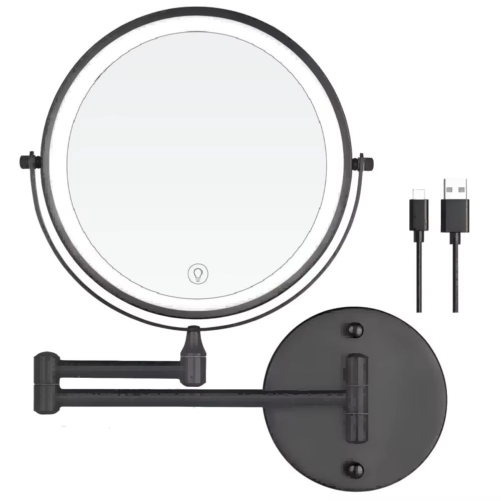 8" Rechargeable wall mounted LED makeup mirror 1X/10X magnification Double Sided Bathroom Makeup Mirror Cosmetic Mirror