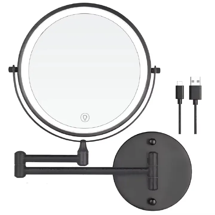 8" Rechargeable wall mounted LED makeup mirror 1X/10X magnification Double Sided Bathroom Makeup Mirror Cosmetic Mirror