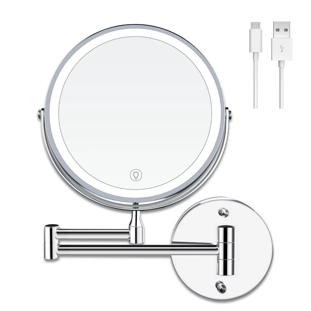 8" Rechargeable wall mounted LED makeup mirror 1X/10X magnification Double Sided Bathroom Makeup Mirror Cosmetic Mirror