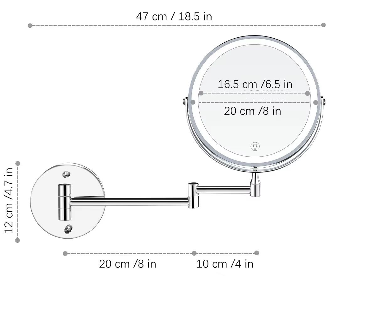 8" Rechargeable wall mounted LED makeup mirror 1X/10X magnification Double Sided Bathroom Makeup Mirror Cosmetic Mirror