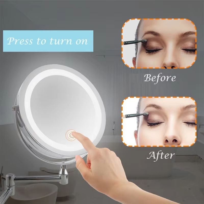 8" Rechargeable wall mounted LED makeup mirror 1X/10X magnification Double Sided Bathroom Makeup Mirror Cosmetic Mirror