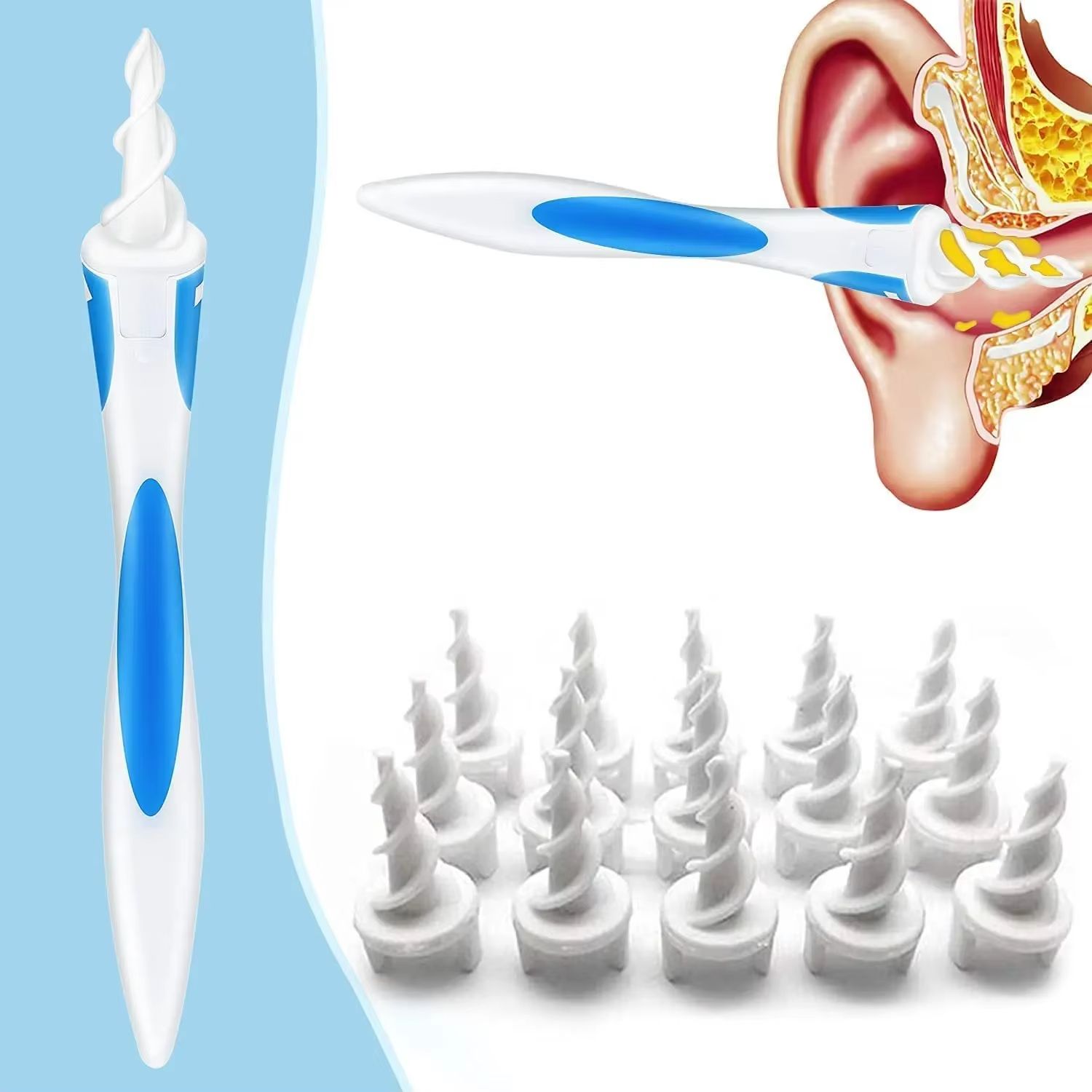 16 Ear Cleaning Set Ear Scoop Cleaning Ear Wax Silicone Soft Spiral Beauty Care Gadget Portable Personal Hygiene Set