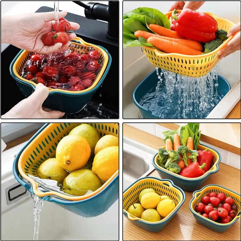 6PC/Set Household Kitchen Sink Vegetable Drain Basket Fruit Washing Basket Basin Food Washing Storage Drainers Basket Tool