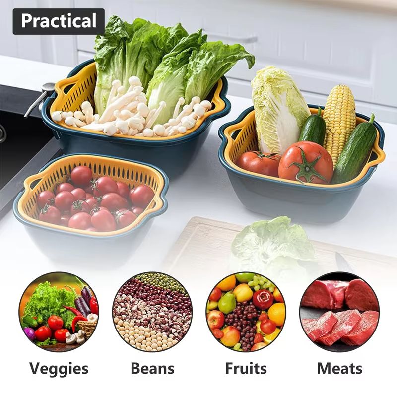 6PC/Set Household Kitchen Sink Vegetable Drain Basket Fruit Washing Basket Basin Food Washing Storage Drainers Basket Tool