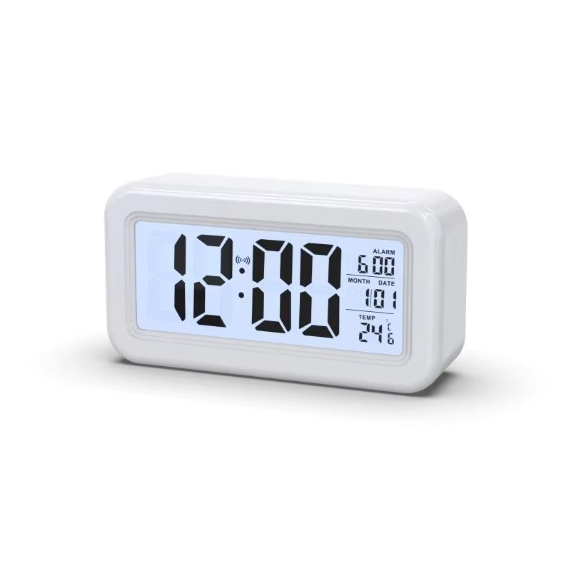 Battery Powered Digital Alarm Clock Temperature Date With Backlight Snooze Table Clock 12/24H Mute Bedside Electronic LCD Clock