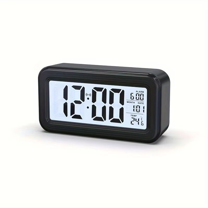 Battery Powered Digital Alarm Clock Temperature Date With Backlight Snooze Table Clock 12/24H Mute Bedside Electronic LCD Clock