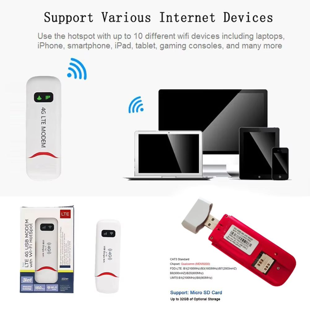 4G LTE USB Portable WiFi 150Mbps Wireless WiFi Mobile Router SIM Card Network Card Pocket WiFi Hotspot Router For Home Office