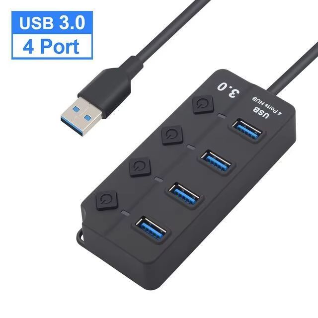 4/7-Port USB 3.0 Hub with LED Indicator Independent Switch Control for Laptop Flash Drive Hard Disk Printer Camera Keyboard