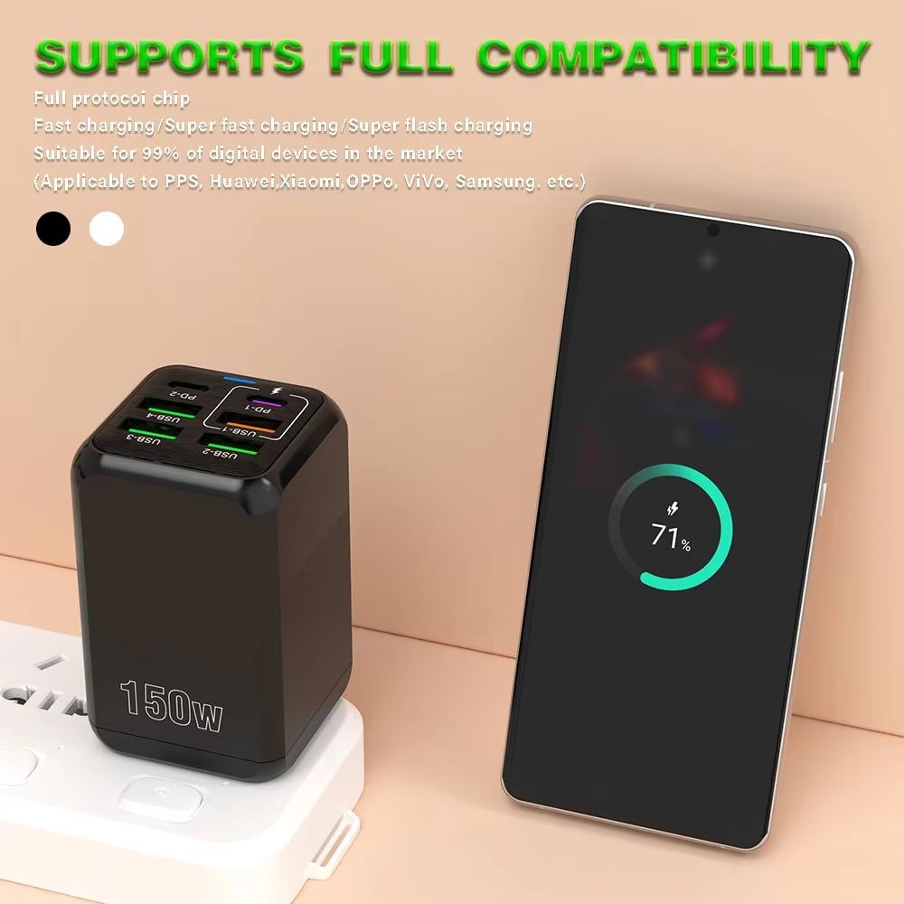150W 6 Ports USB Charger PD Fast Charging Charger Wall Adapter EU/US/UK Plug Charger Quick Charge 3.0 Multi Ports Power Adapter