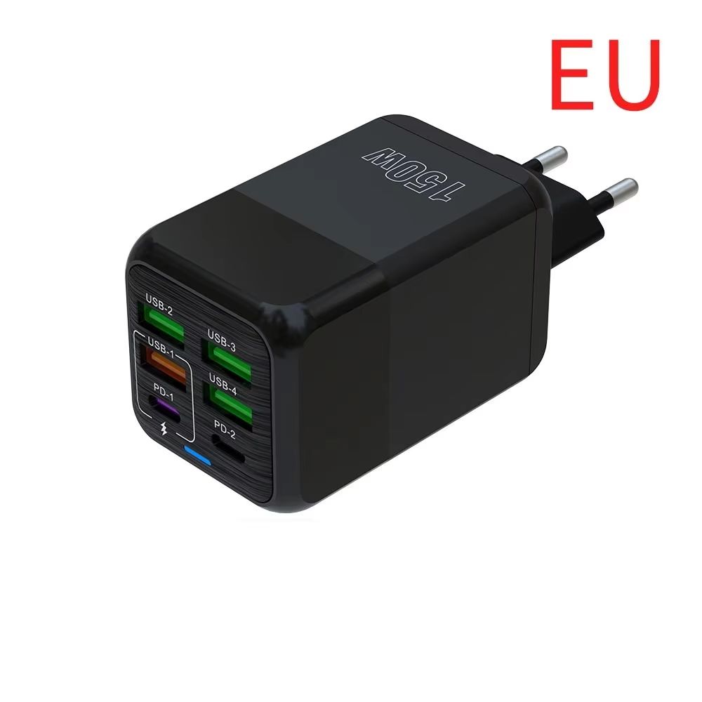 150W 6 Ports USB Charger PD Fast Charging Charger Wall Adapter EU/US/UK Plug Charger Quick Charge 3.0 Multi Ports Power Adapter