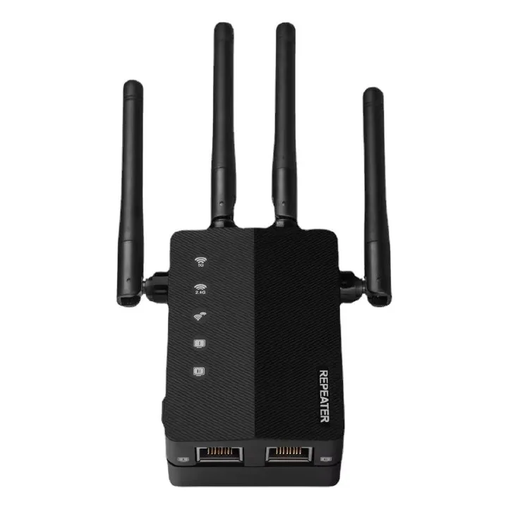 Black AC1200 WiFi Repeater 1200Mbps Router Black WiFi Extender Amplifier 2.4G/5GHz Wi-Fi Signal Booster Long Range Network