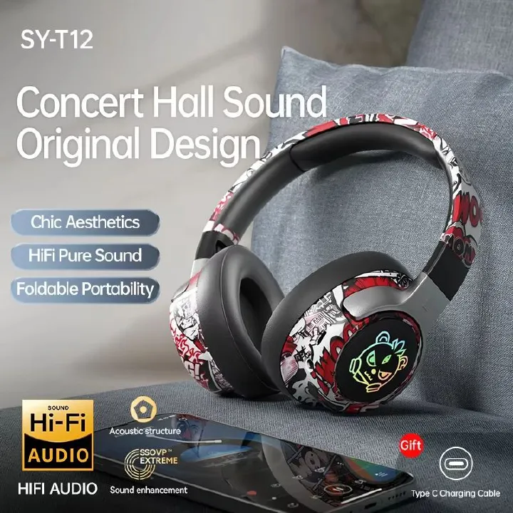 SY-T12 Bluetooth Gaming Headset Noise Reduction Over-Ear Portable Audio with 15-Hour Battery Life for Gamers