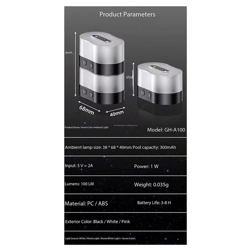 AT12 Soft Light Portable Magnetic Charging Lamp 11 Light Modes Atmosphere Light For Night Light For Party Photography Black