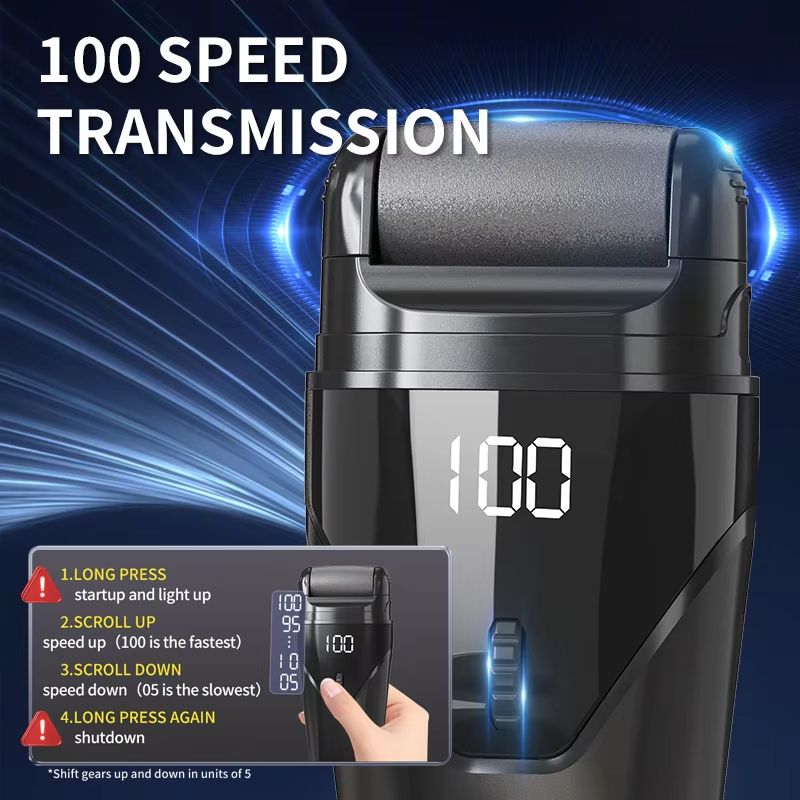 2025 New Electric Foot Grinder Electric Foot Callus Remover Exfoliating Foot Skin Repair Machine 100 Speed Endless Speed Light