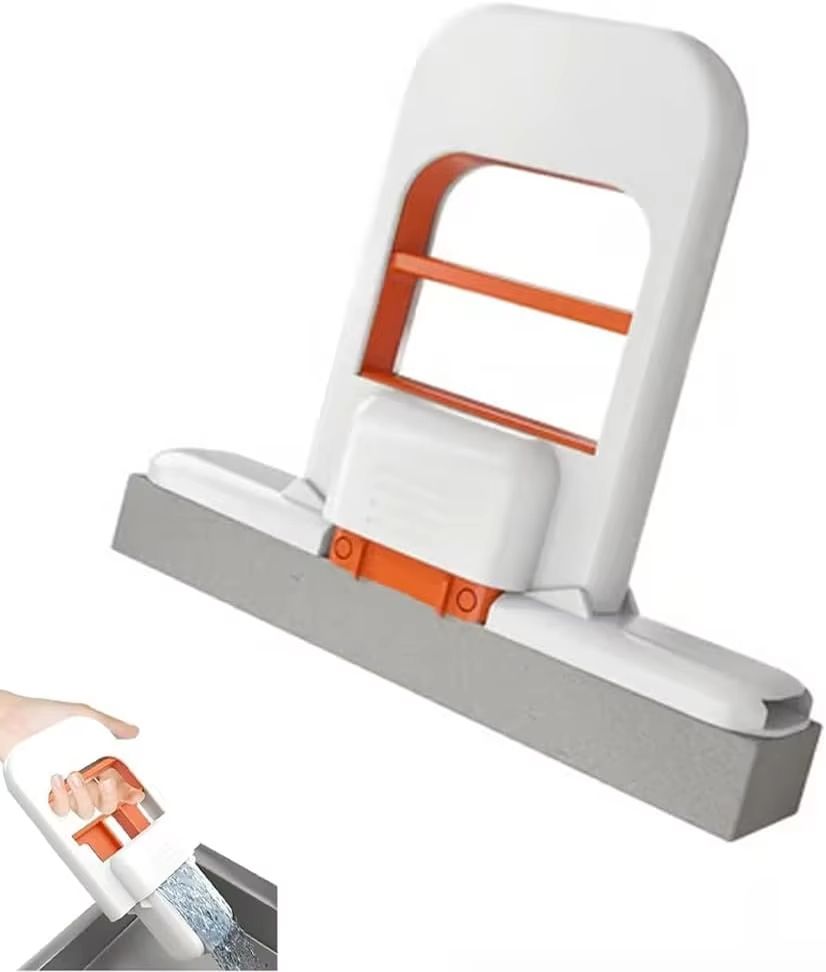 Mini Foldable Desktop Sponge Mop Wet Dry Use, Portable One-Hand Squeeze Cleaning Mop with Replaceable Head for Kitchen Bathroom