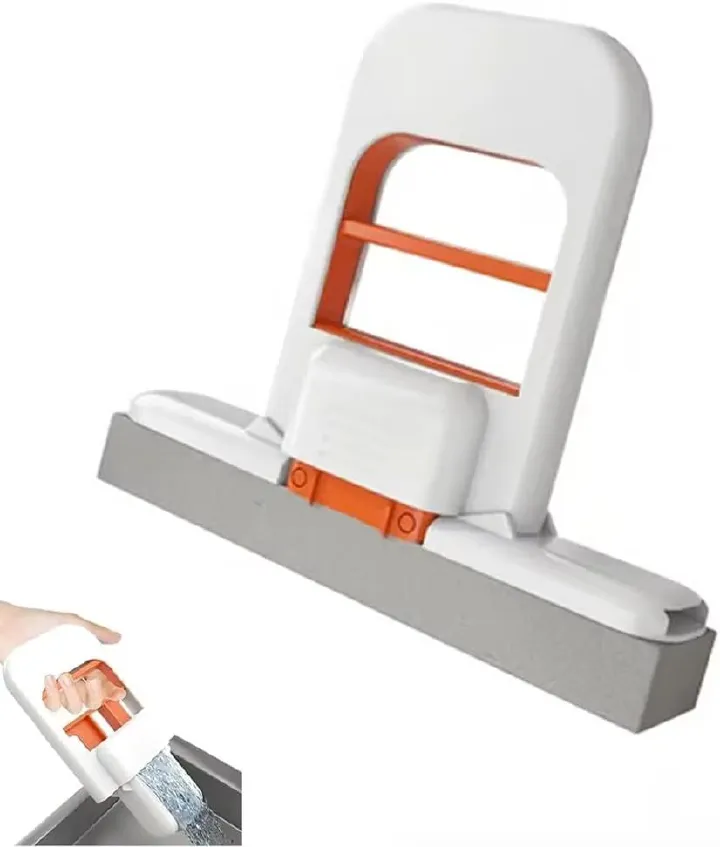 Mini Foldable Desktop Sponge Mop Wet Dry Use, Portable One-Hand Squeeze Cleaning Mop with Replaceable Head for Kitchen Bathroom