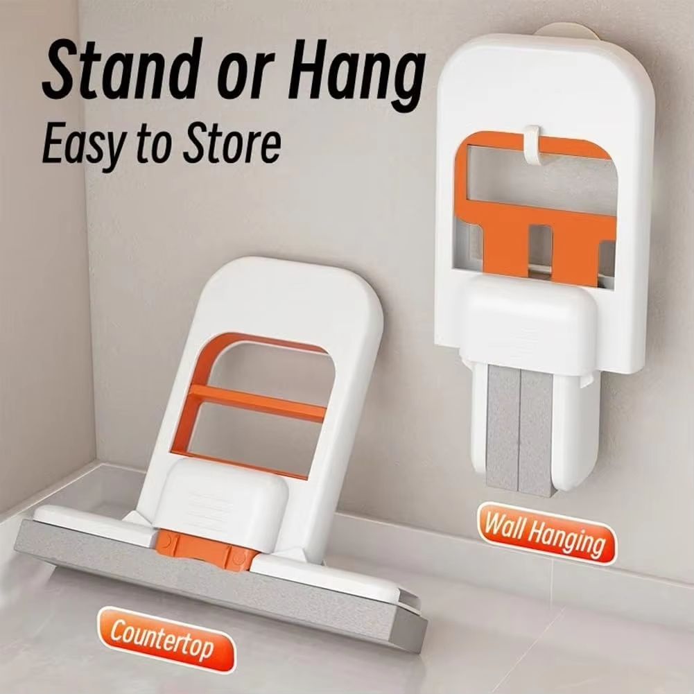 Mini Foldable Desktop Sponge Mop Wet Dry Use, Portable One-Hand Squeeze Cleaning Mop with Replaceable Head for Kitchen Bathroom