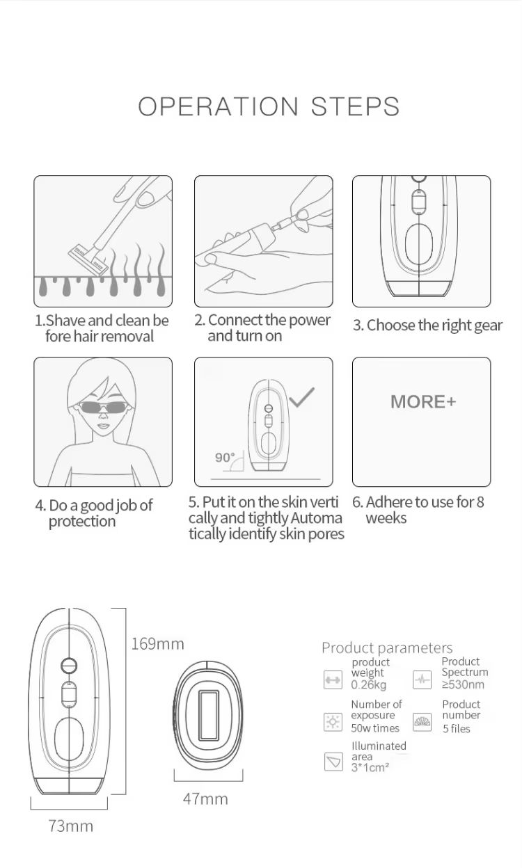Portable IPL Laser Epilator 999999 Flashes - Painless, Permanent Hair Removal for Women’s Body and Bikini Line
