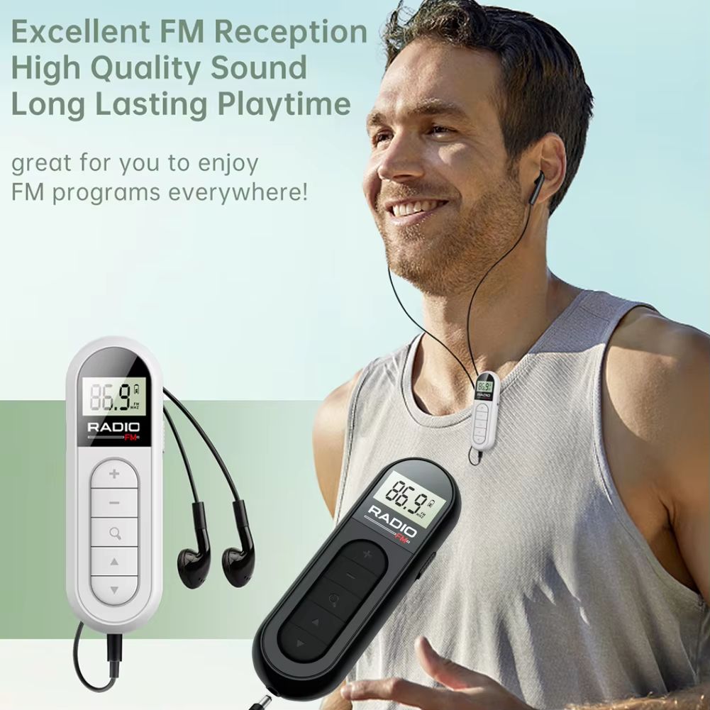 1PCS FM Radio Backlight LCD Display Mini Pocket Clip Radio with 3.5mm Headphones Personal Walkman Radio for Walk Jogging Camping