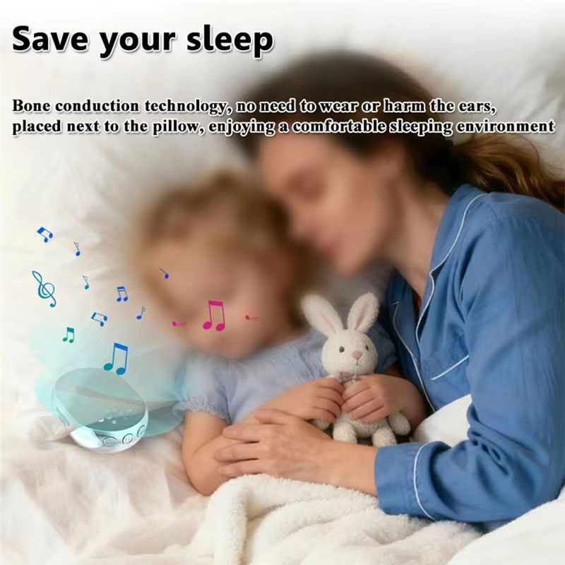 White Noise Generator BT Sleep Sound Machine Pillow Speaker With Bone Conduction Stereo Sound Flat Design Under-Pillow Use