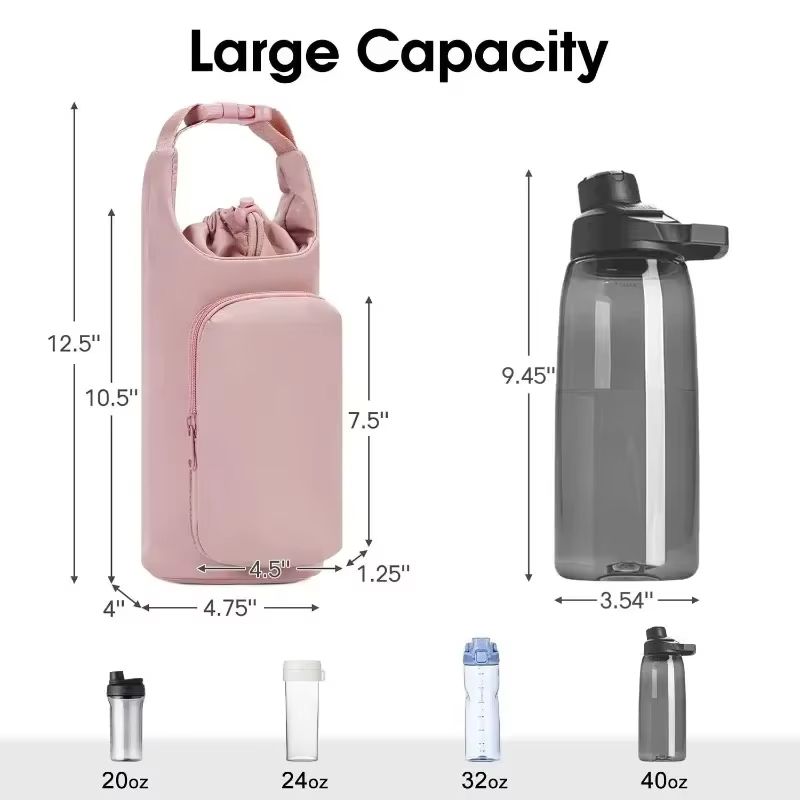 Portable Water Bottle Bag with Adjustable Shoulder Strap Vacuum Cup Cover Heat Insulation Protective Cover for Hiking Camping