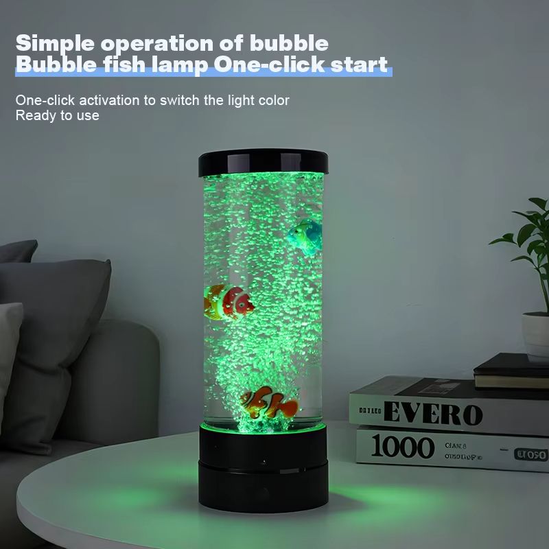Colorful LED Bubble Fish Tank Night Light, 7-Color Changing Simulated Aquarium Atmosphere Lamp for Home Bedroom Desk Decoration