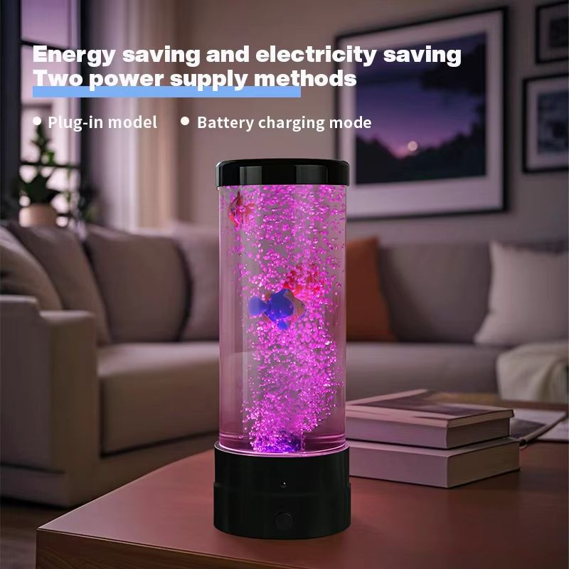 Colorful LED Bubble Fish Tank Night Light, 7-Color Changing Simulated Aquarium Atmosphere Lamp for Home Bedroom Desk Decoration