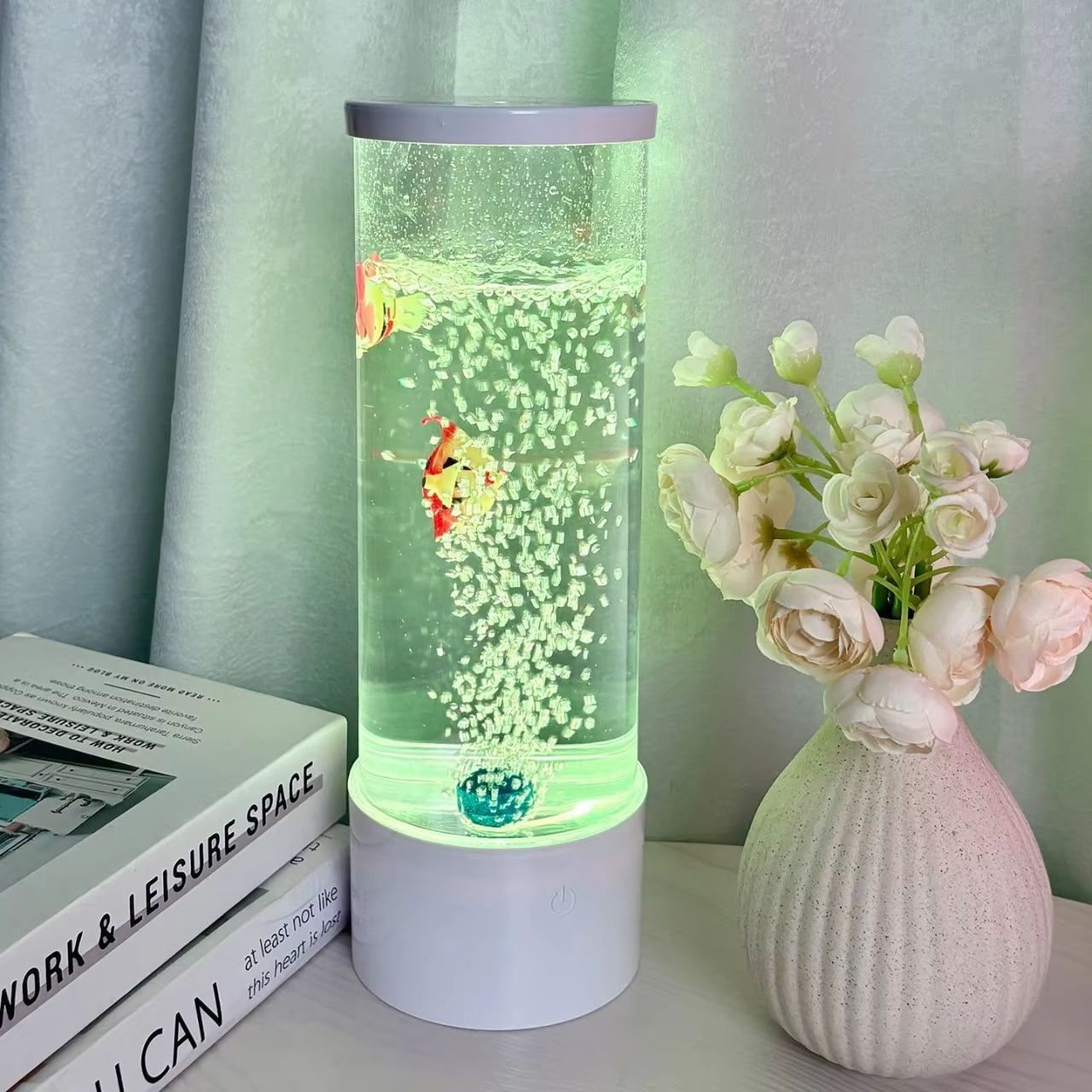 Colorful LED Bubble Fish Tank Night Light, 7-Color Changing Simulated Aquarium Atmosphere Lamp for Home Bedroom Desk Decoration