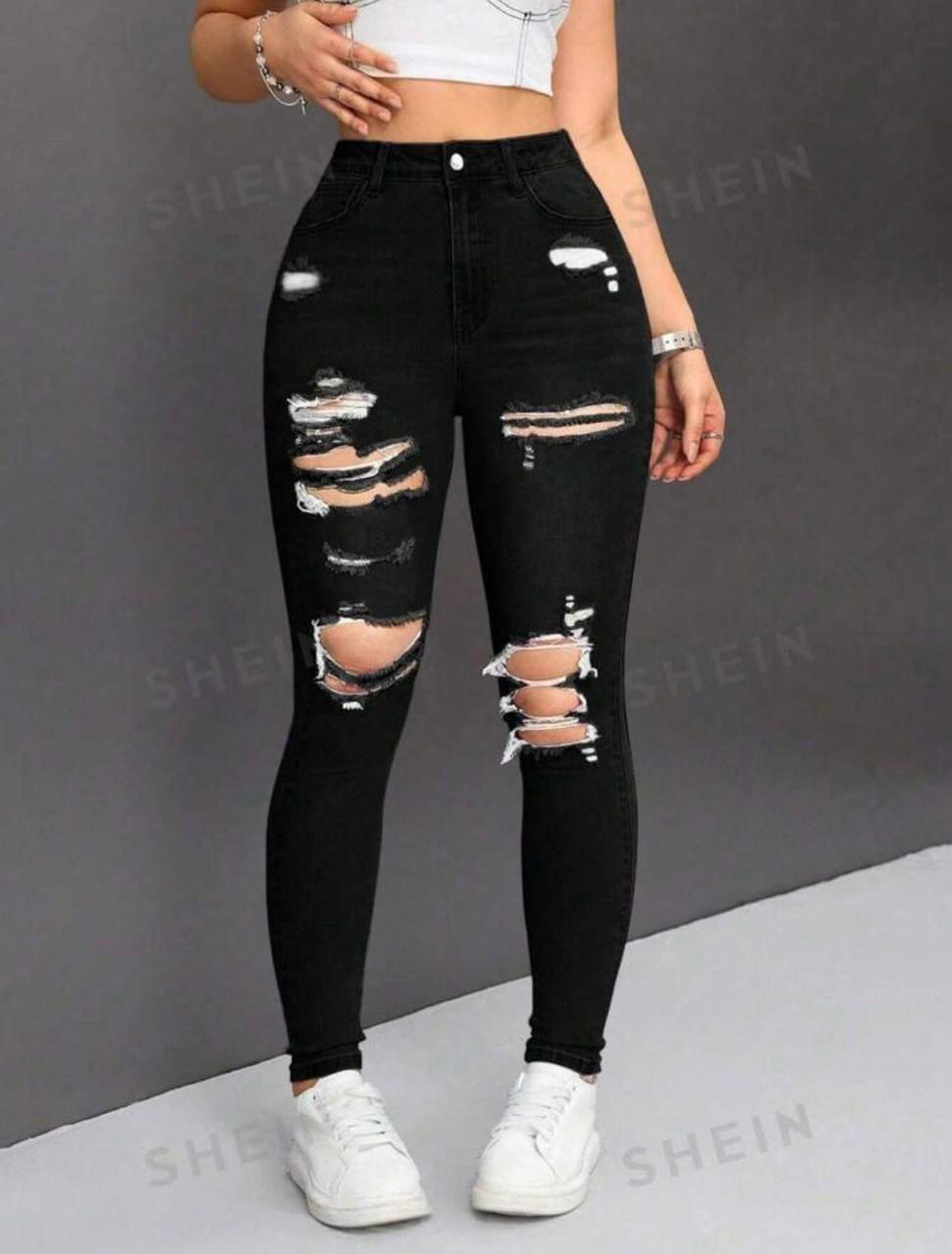 Ladies Rugged Jeans Trousers -Casual Wear This High waist jeans is big fitting,has a great stretch & is comfortable to wear.It defines your Waistline and give your body some Nice curves