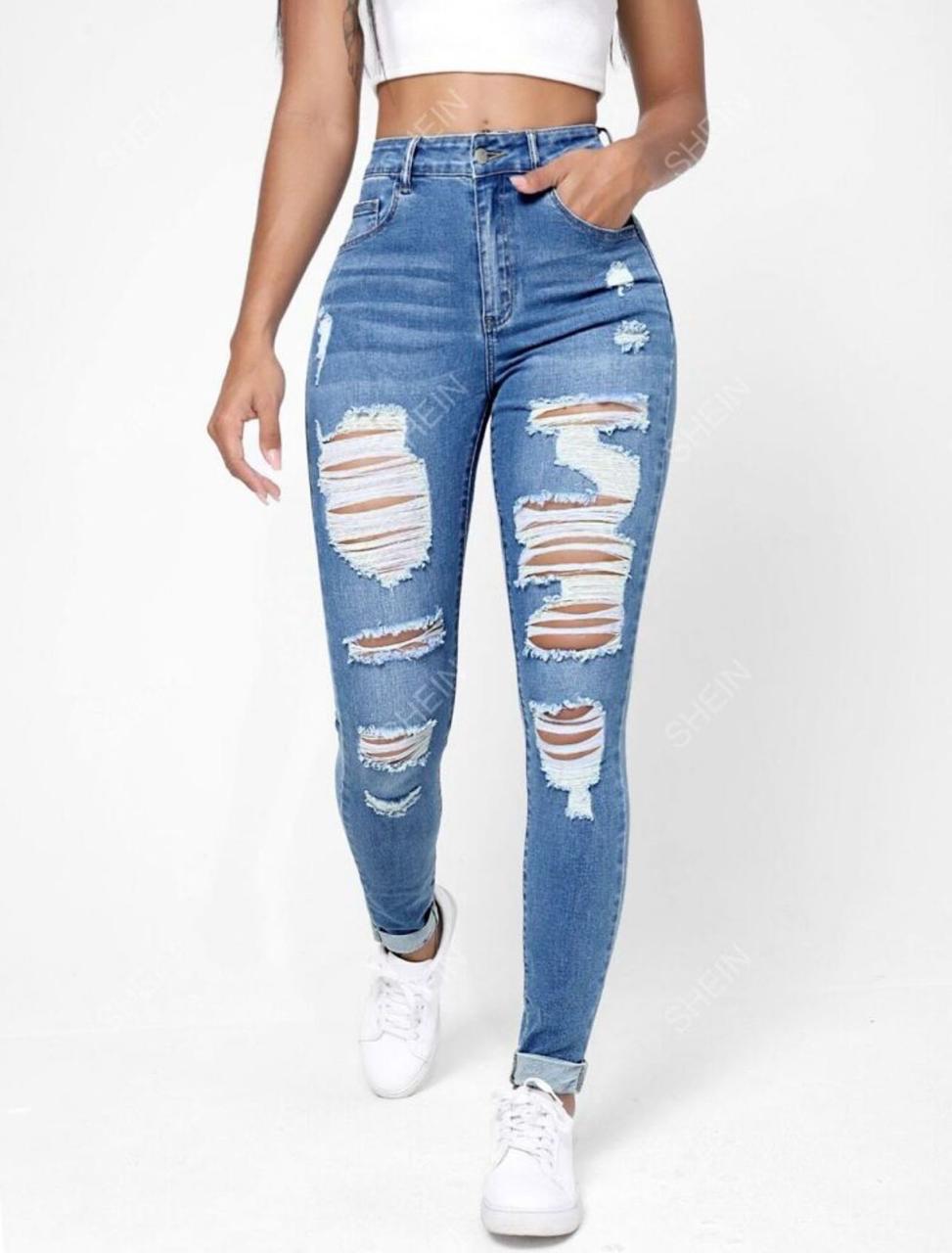 Ladies Rugged Jeans Trousers -Casual Wear This High waist jeans is big fitting,has a great stretch & is comfortable to wear.It defines your Waistline and give your body some Nice curves